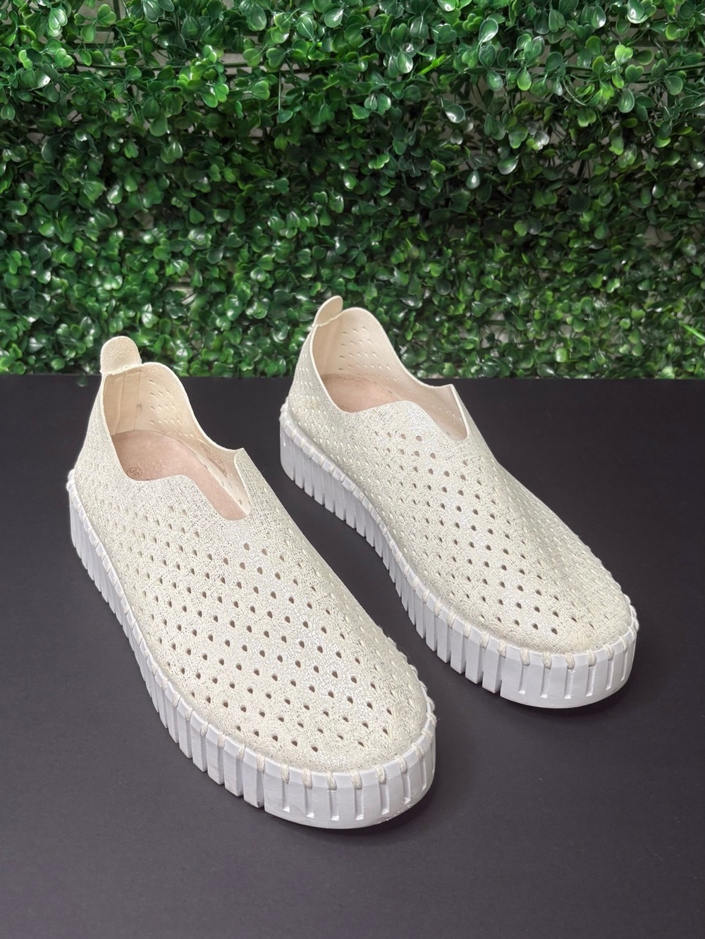 Ilse Jacobsen Perforated Slip-On Sneakers in Cream and White